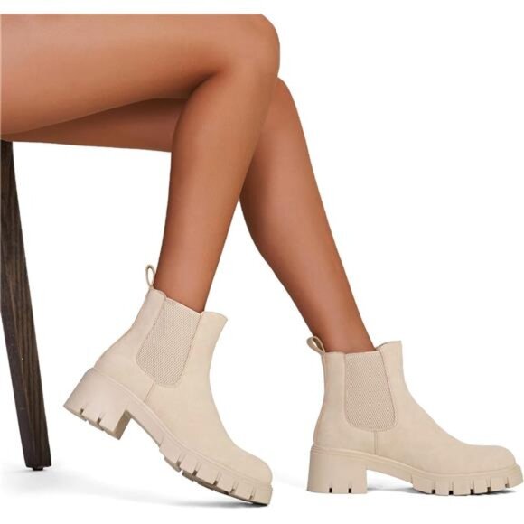 Women's 936 Chelsea Ankle Boots Platform Lug Sole Elastic Slip on Booties - Picture 5 of 7